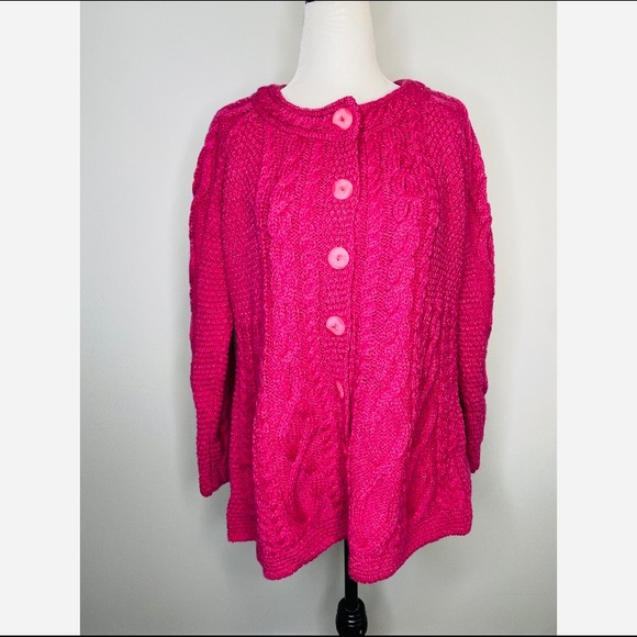 Aran Crafts Sweaters - Aran Crafts Wool Fisherman Cable Knit Sweater pink